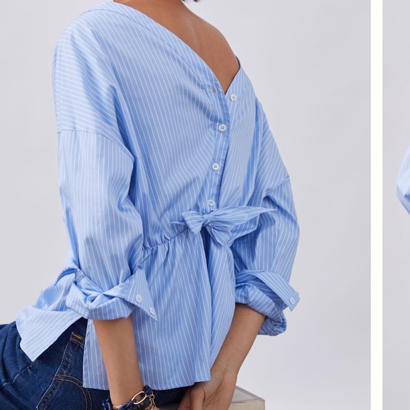 Anthropologie X Harshman Blue Striped Blouse - Picture 5 of 6